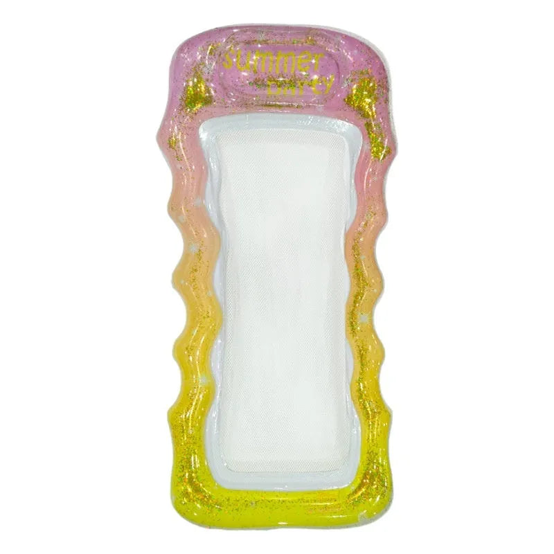 PVC thick sequins wave inflatable floating row in gradient colours with mesh deck chair design