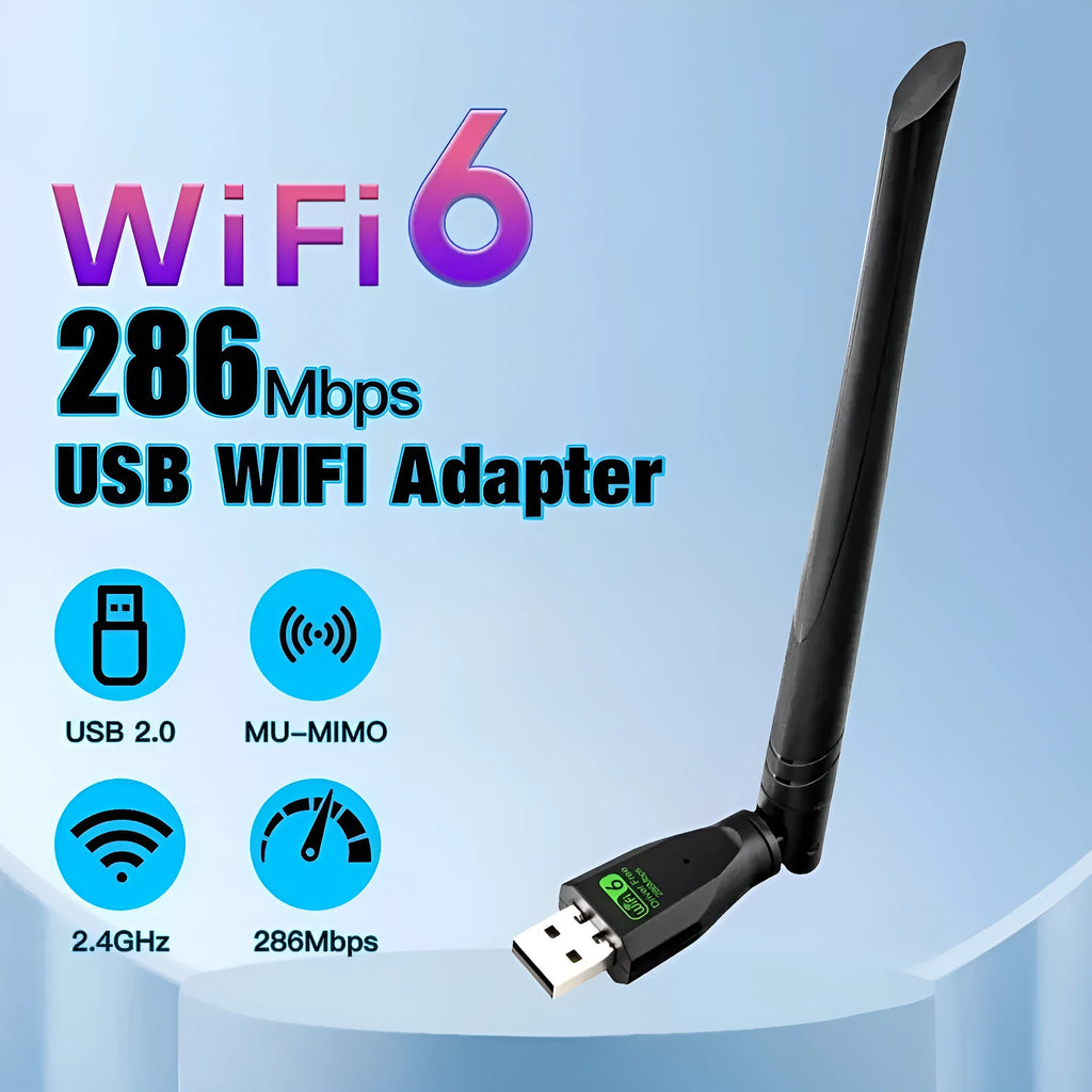 Black USB WiFi6 wireless network card dongle with driver-free installation