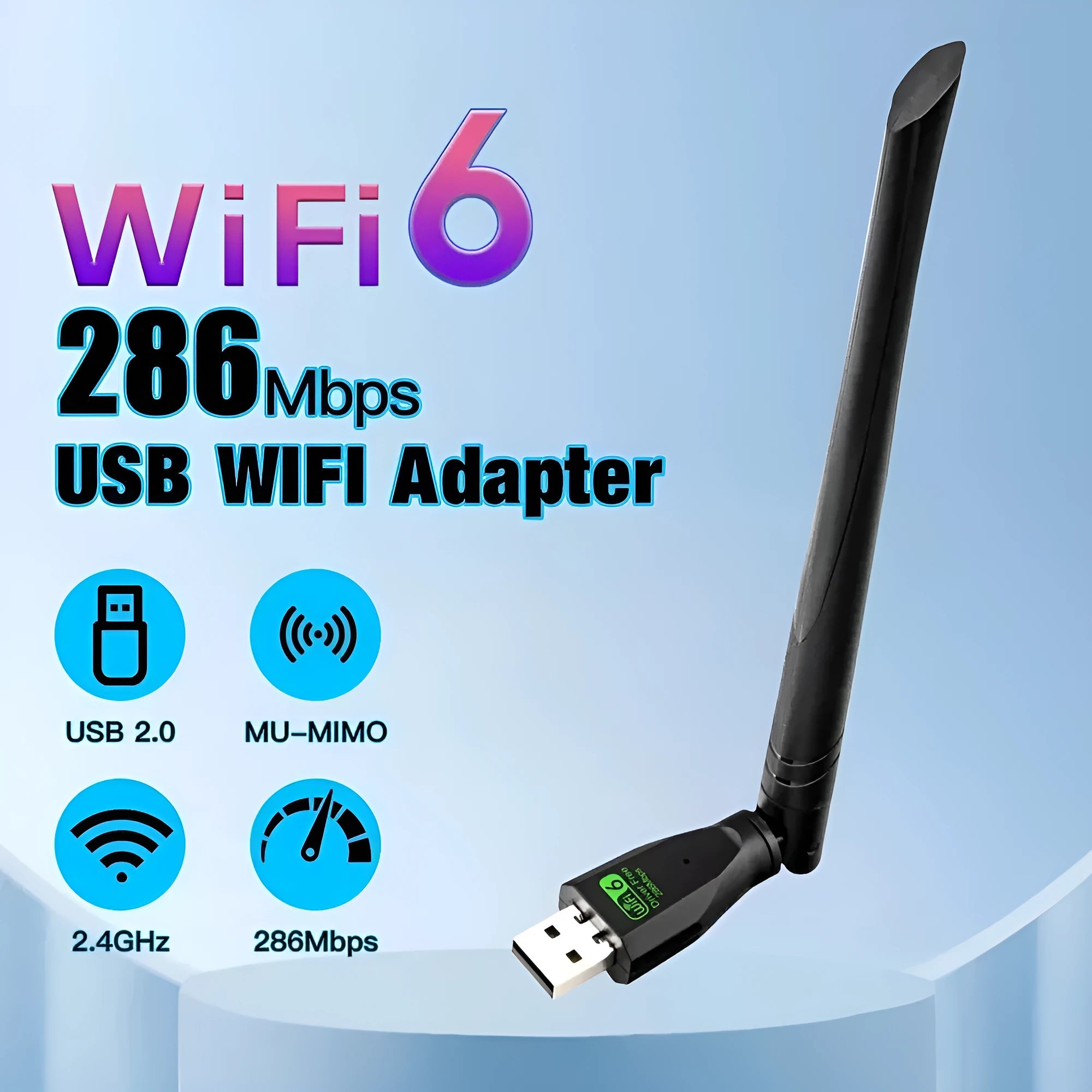 Black USB WiFi6 wireless network card dongle with driver-free installation