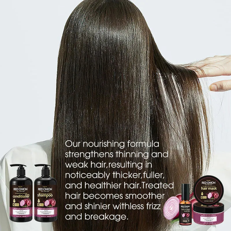 Red onion shampoo conditioner complete four-piece hair care set with bottles