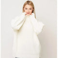 Women's thick imitation cashmere pullover sweater in loose fit with high neck and 3D pattern