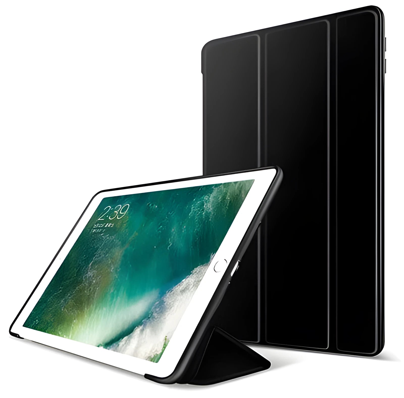 Silicone clamshell tablet case in black imitation leather with plush interior for iPad