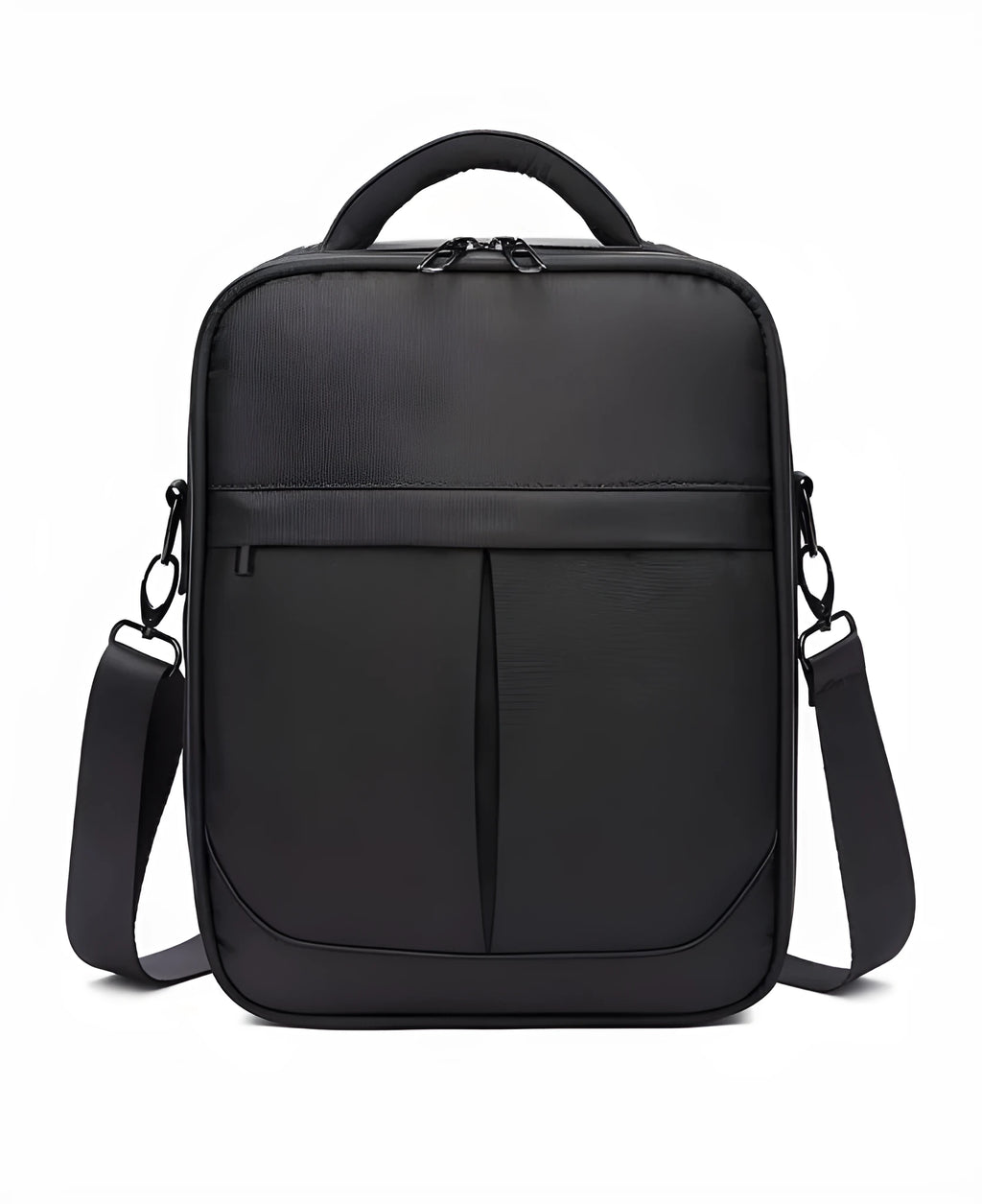 Black Oxford fabric men's messenger shoulder bag showing front view with dimensions 24cm wide by 31cm high.