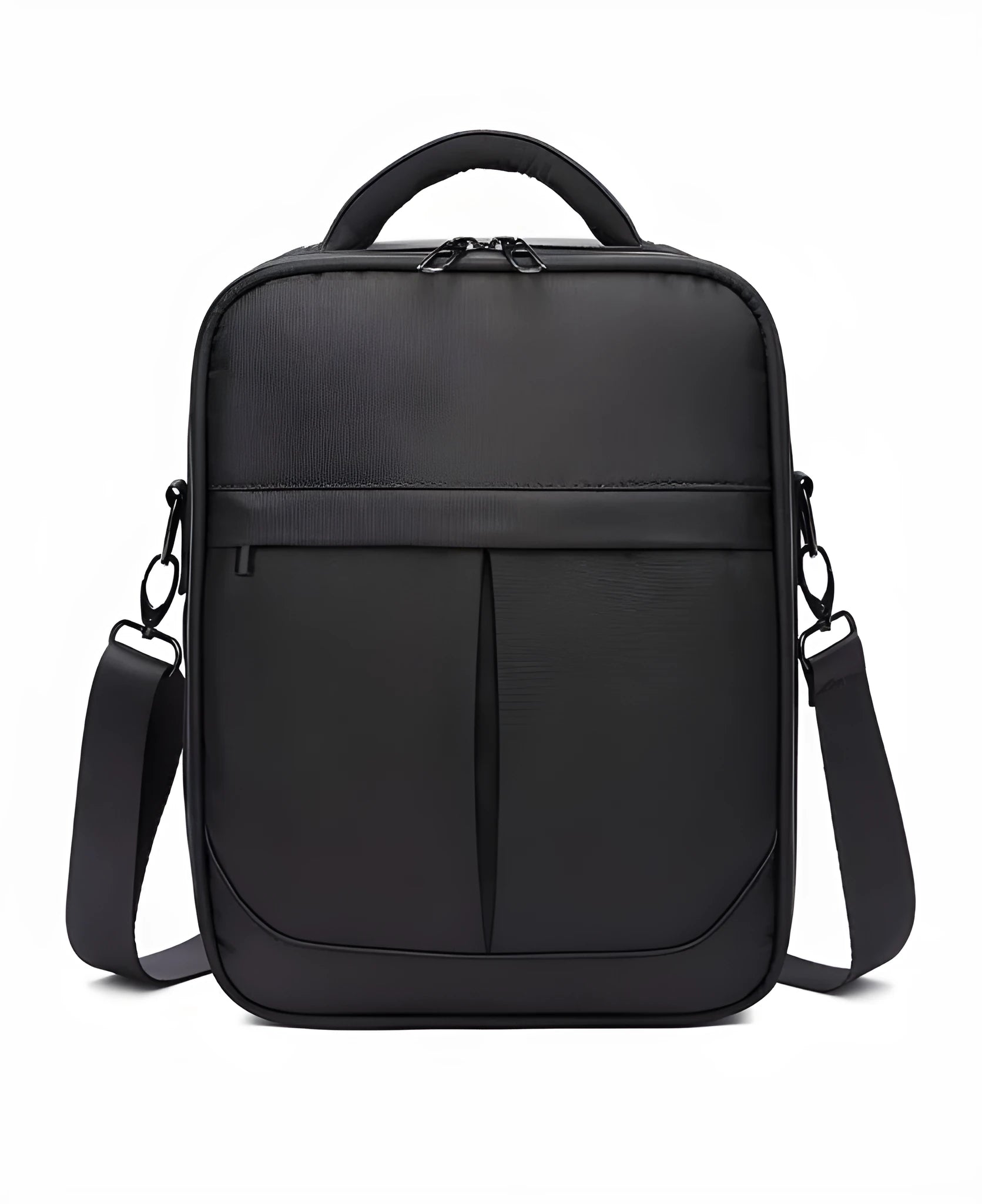 Black Oxford fabric men's messenger shoulder bag showing front view with dimensions 24cm wide by 31cm high.