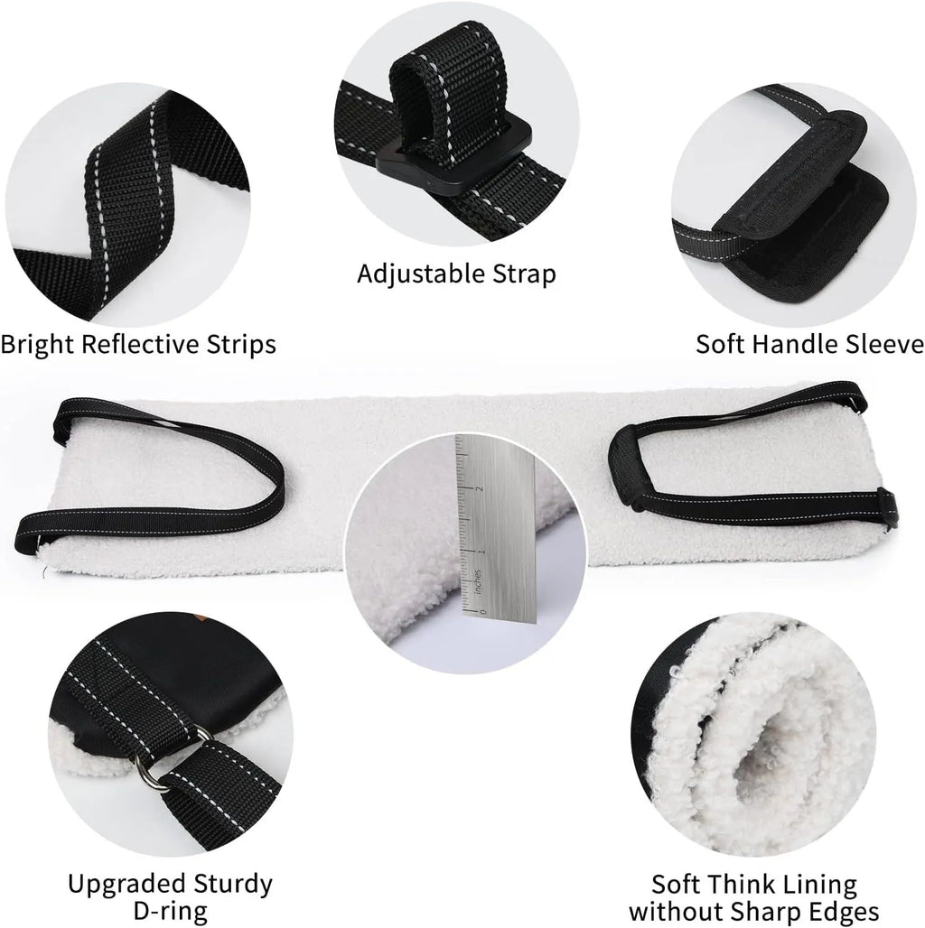 Portable dog sling for hind leg support with adjustable reflective nylon straps and padded handle