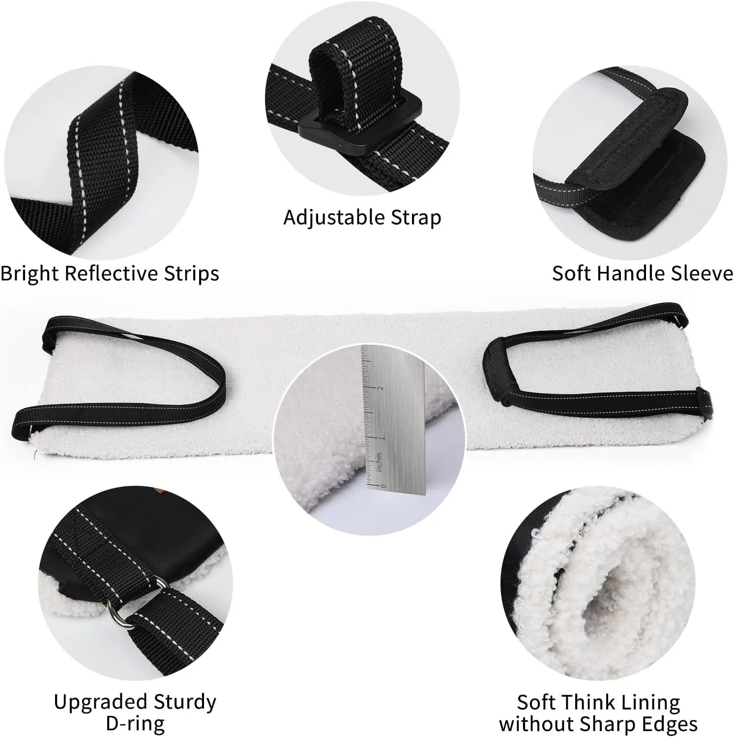 Portable dog sling for hind leg support with adjustable reflective nylon straps and padded handle