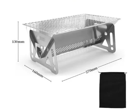 Folding stainless steel barbecue oven with large grill plate and storage bag