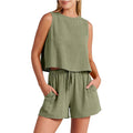 Women's sleeveless top and drawstring shorts summer set in five colour options