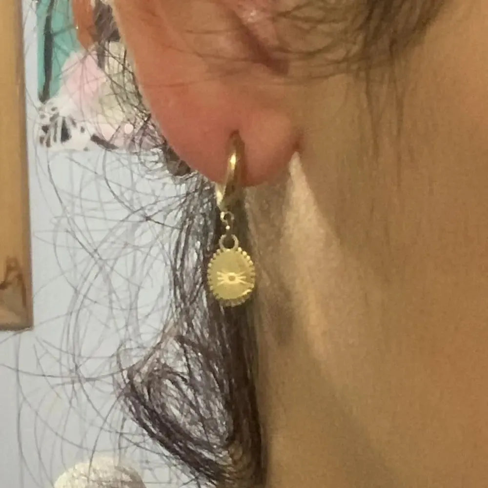 A pair of geometric stainless steel earrings with an ellipse detail, colour XY-EH005.