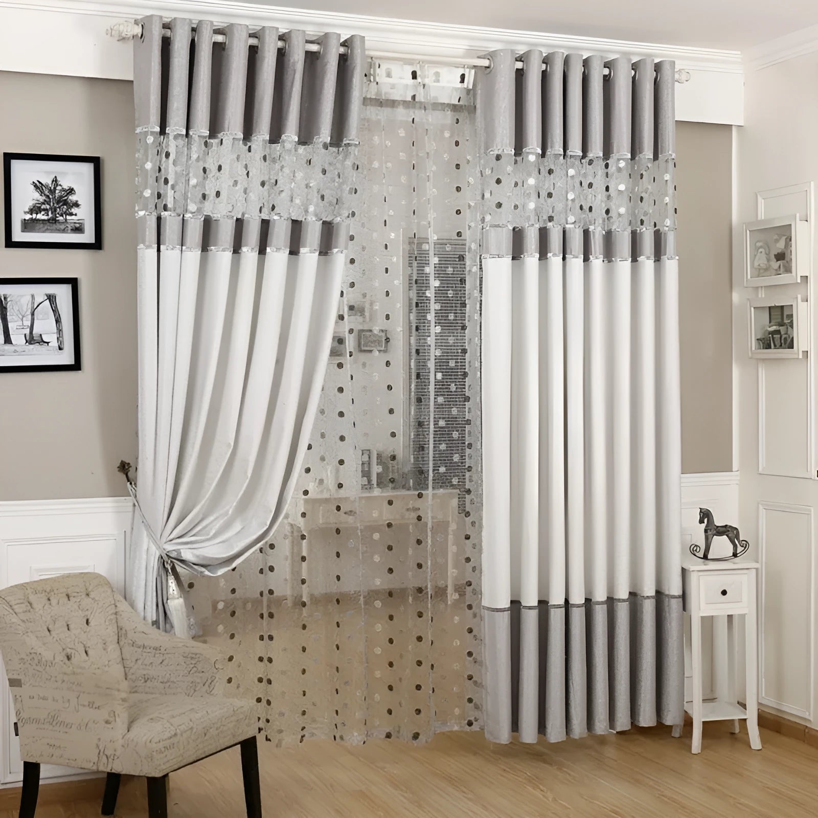 Simple blackout curtain panel showing light-blocking fabric with hook hanging option