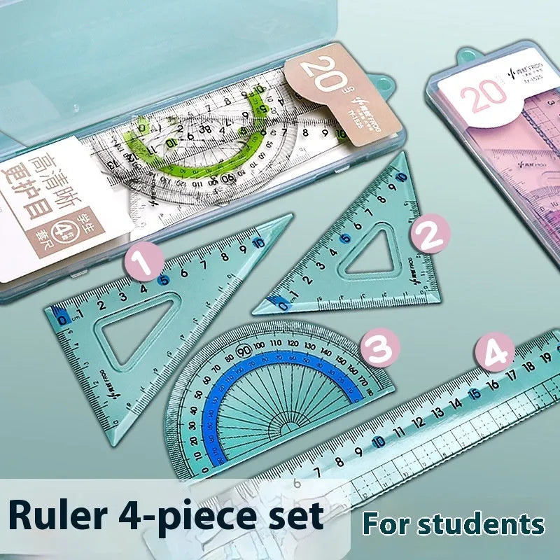 Youpai transparent acrylic ruler set with squares and protractor on a wooden desk