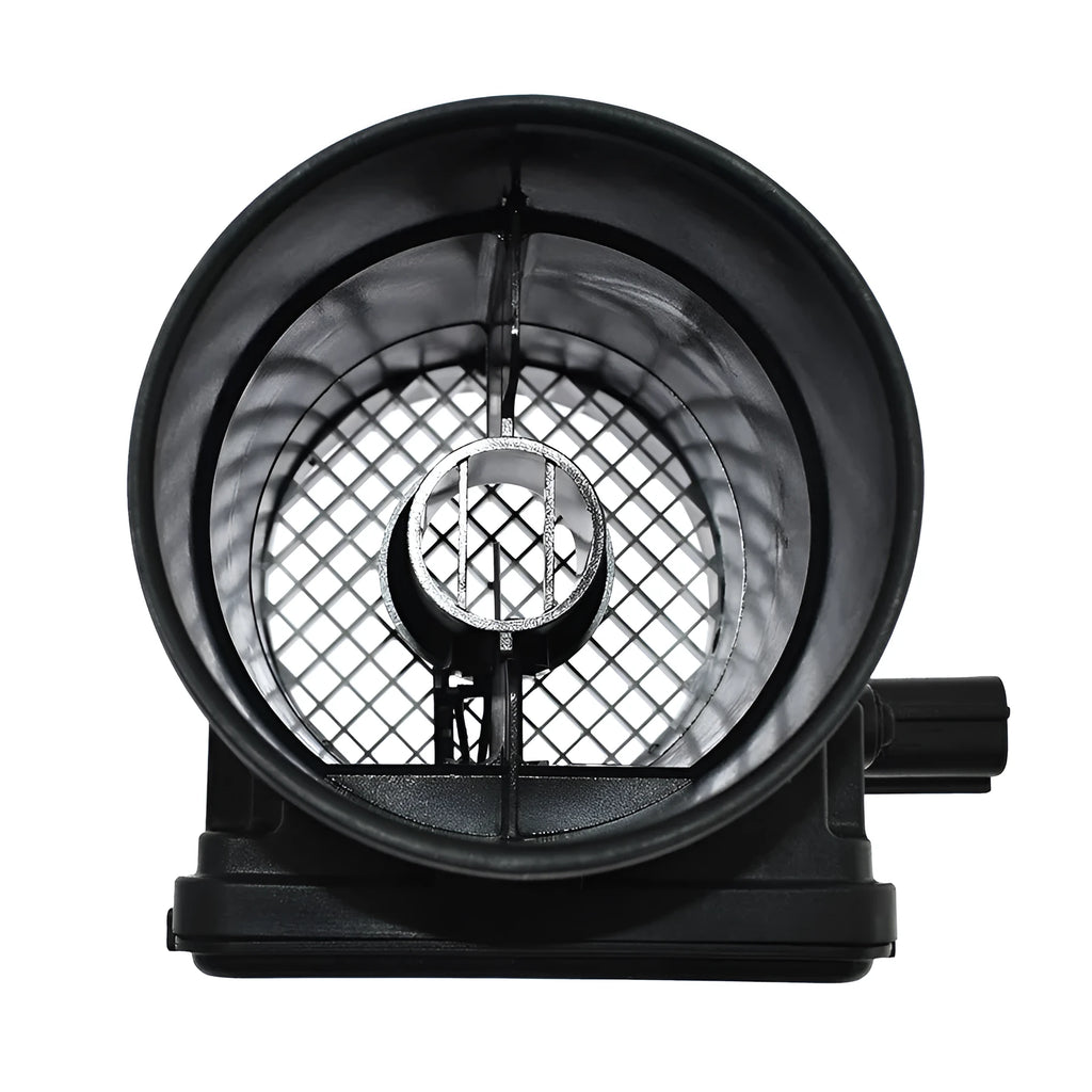 Black plastic standard car air flow meter on a white background