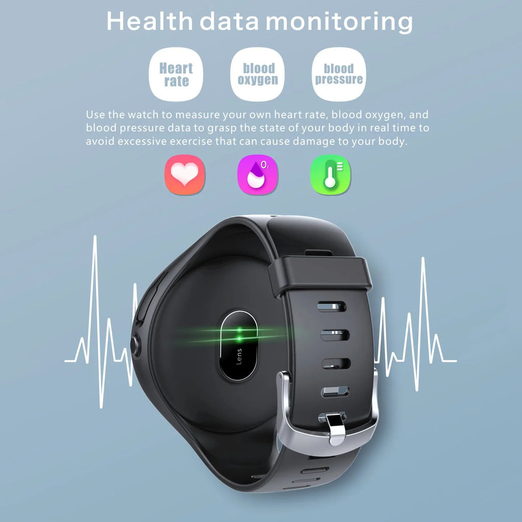 Black Bluetooth headset attached to a smart bracelet with colour screen for heart rate and step tracking.