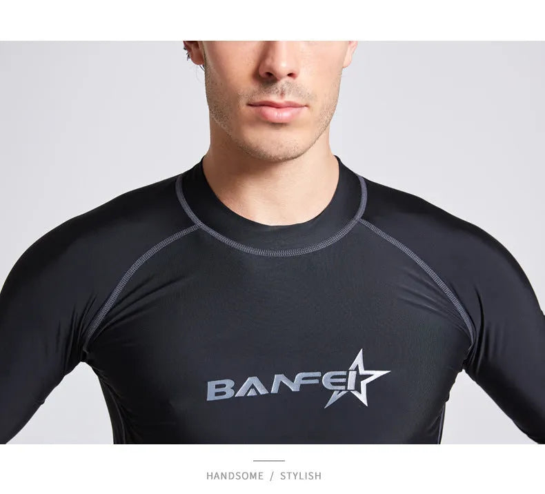 Men's quick-drying half sleeve swimsuit for snorkeling and surfing in nylon fabric