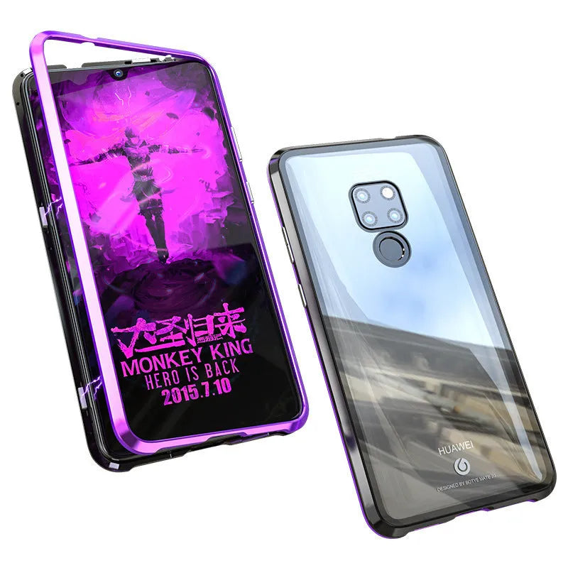 Magnetic phone case with metal frame and tempered glass back in multiple colours