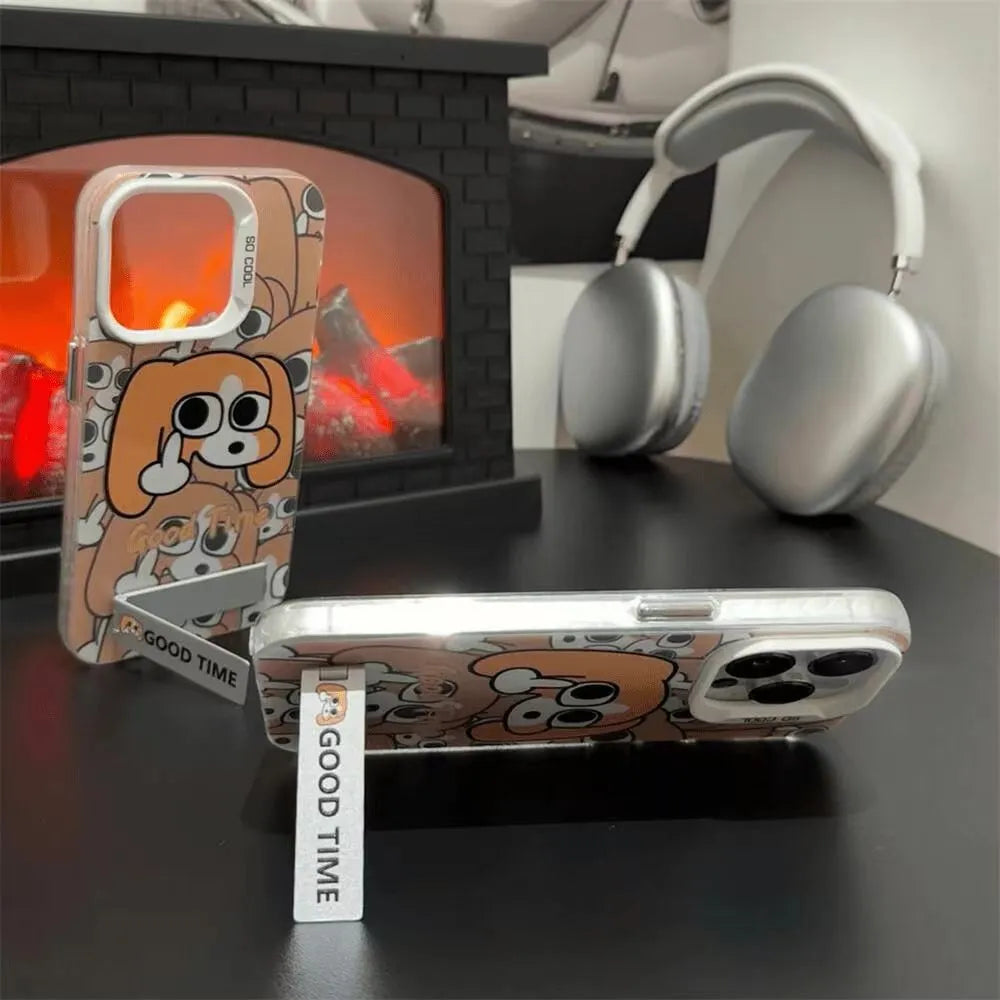Hard PC cartoon dog pattern phone case for Apple iPhone with double-layer anti-fall protection