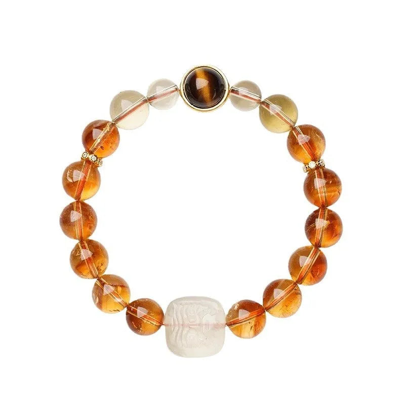Women's carved citrine crystal bracelet with 10mm geometry beads in national style