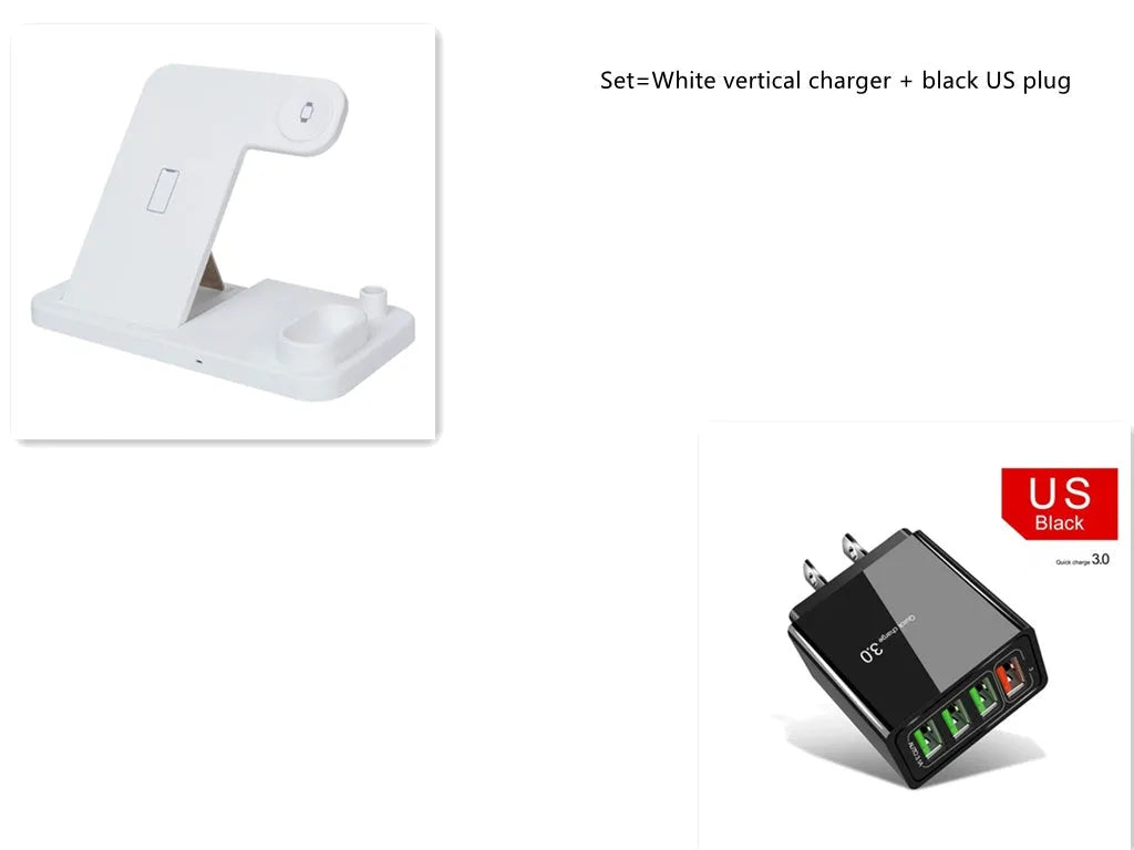 Foldable 4-in-1 wireless charging station for iPhone, Apple Watch, AirPods and Apple Pencil on a desk
