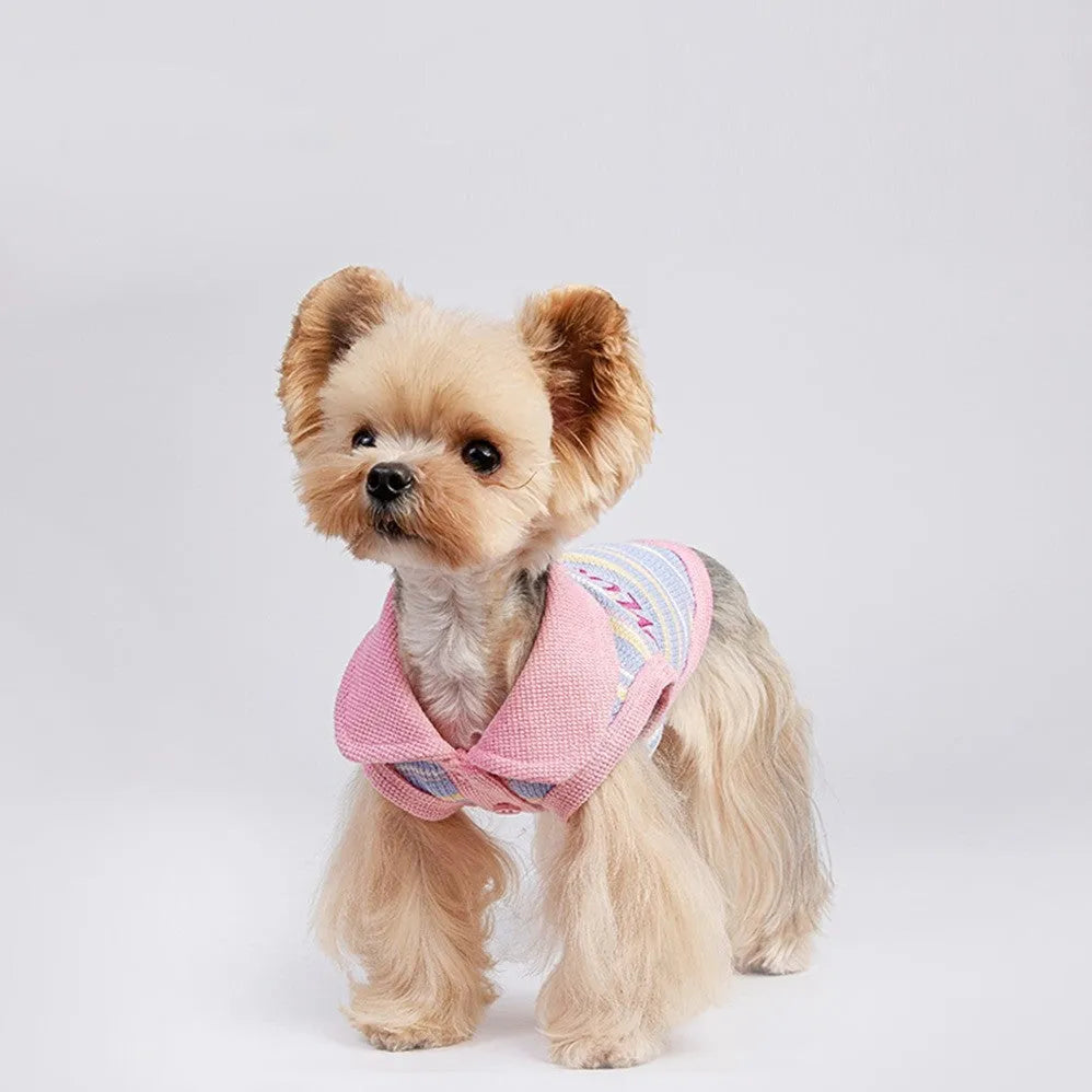 Pink purple autumn vest for small dog or cat with adjustable buckle closure shown in size L