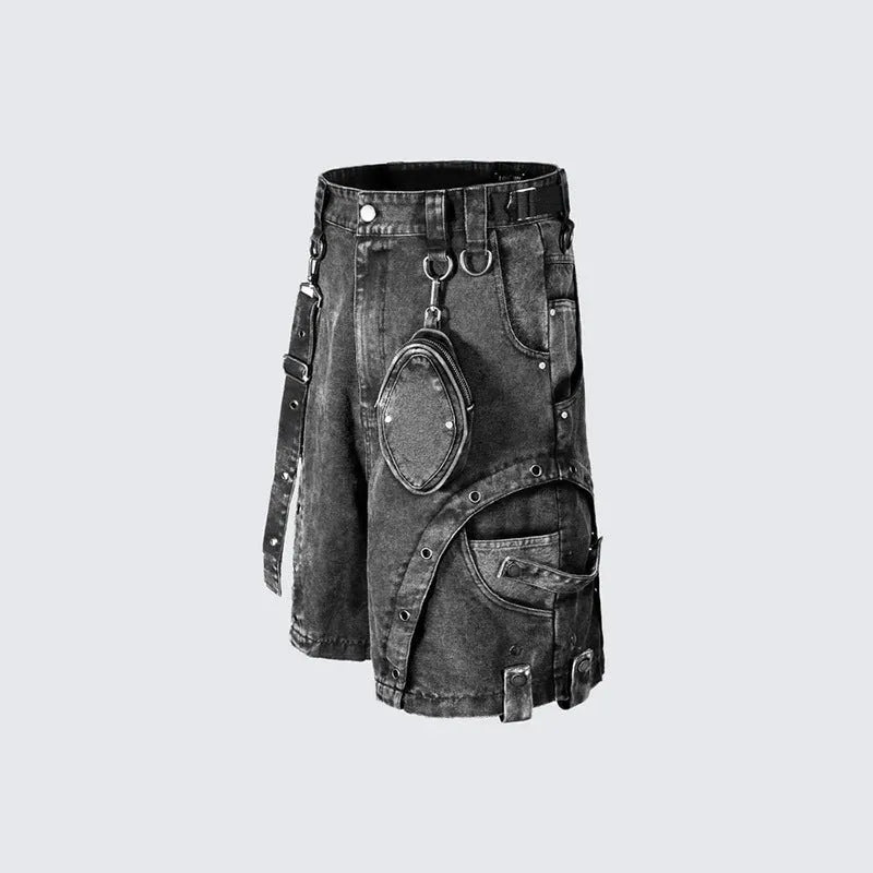 Retro high waist loose denim shorts in washed colour summer street style