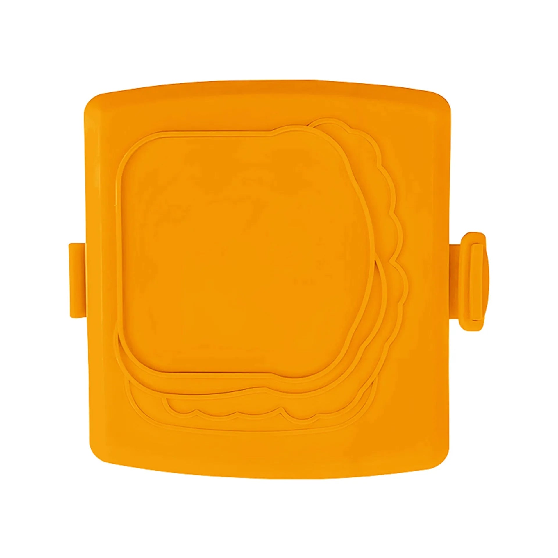Red silicone baking tray with anti-scald protection and included gloves