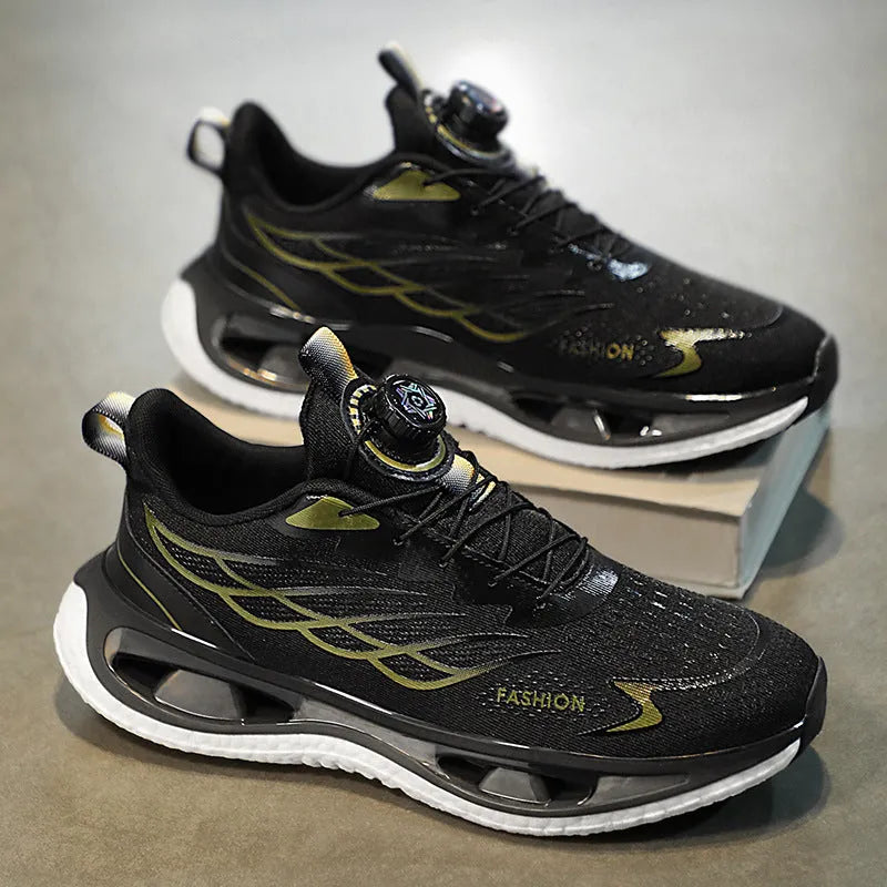 Youth low-top sneaker with shock absorption and rotating button in black, light blue, or white and blue colours
