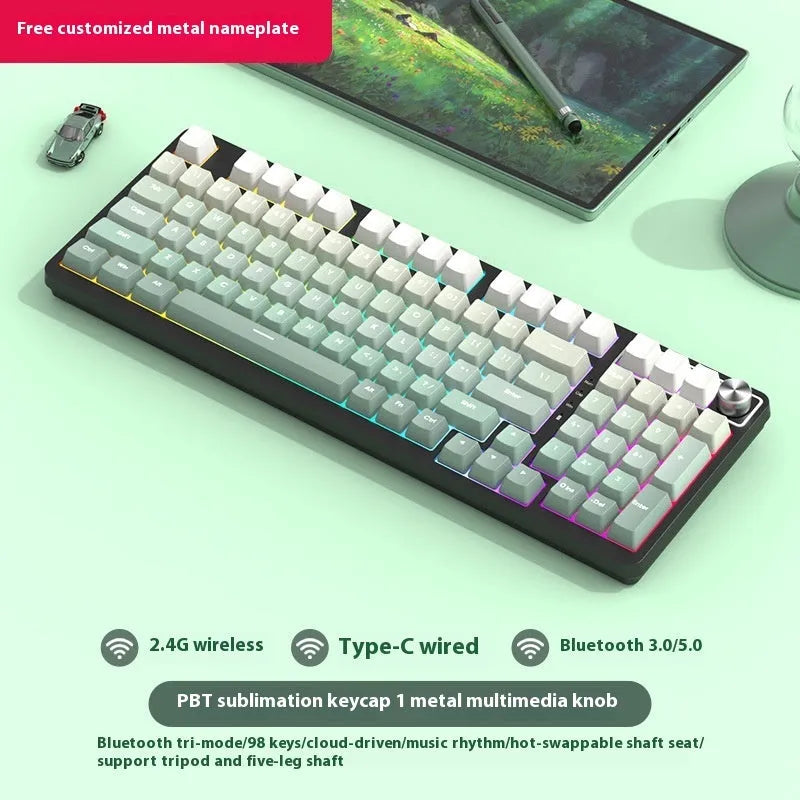 98 key wireless Bluetooth mechanical keyboard with display screen and metal knob