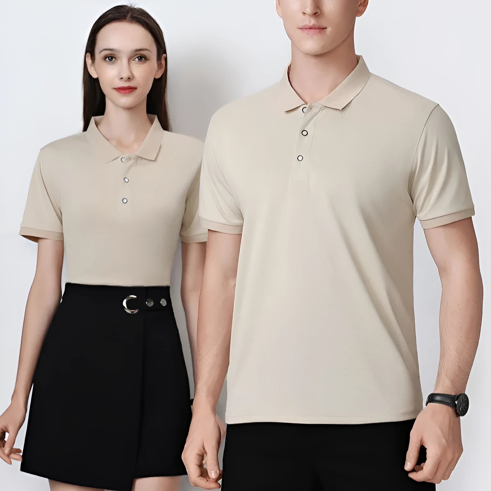 Ice silk polo shirt short sleeve pullover in polyester viscose blend fabric