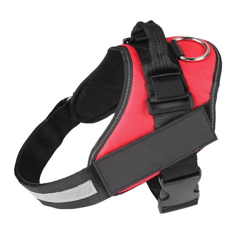 Reflective adjustable no-pull dog harness vest with sturdy handle shown on dog