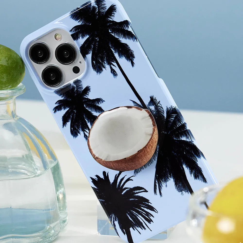 Original summer coconut TPU phone case with bracket for iPhone 14 13 12 11 Pro Max Plus XS XR X - protective bumper cover