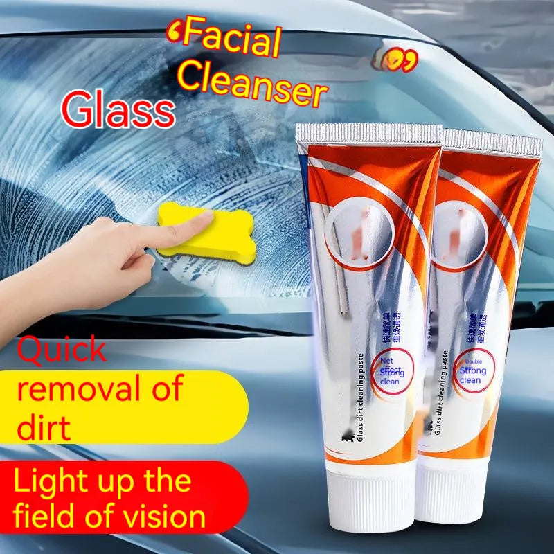Car windscreen cleaning agent paste in white 65ml packaging with sponge mop applicator