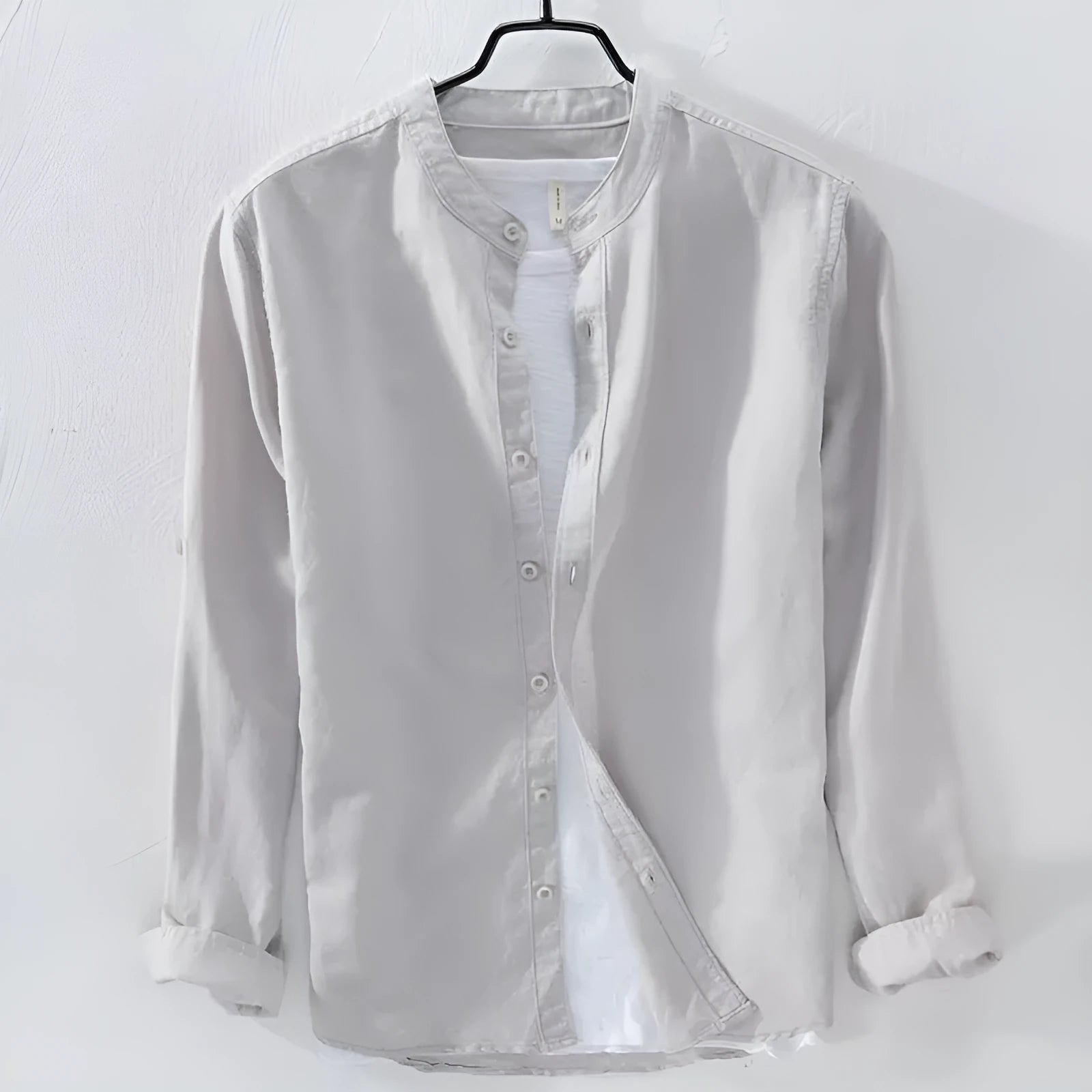 Men's loose fit long sleeve linen cotton shirt in solid colours: dark blue, light blue, khaki, grey, white