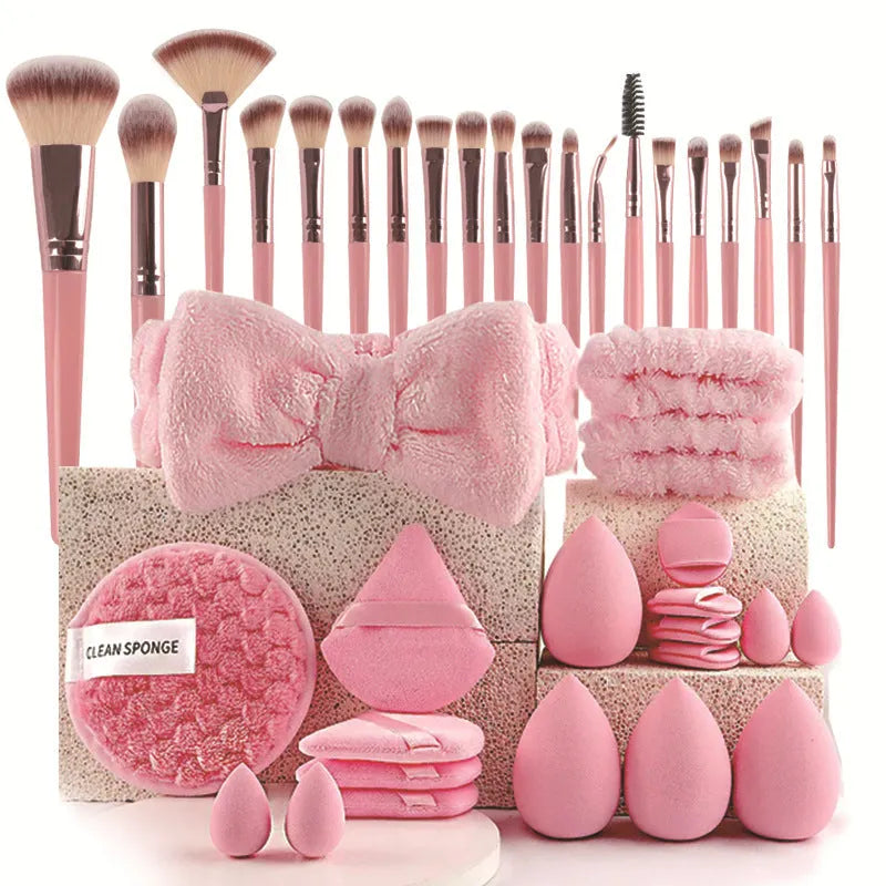 40-piece beauty tools major combination suit with hydrophilic non-latex face wash and makeup tools in Brown, Pink, Purple
