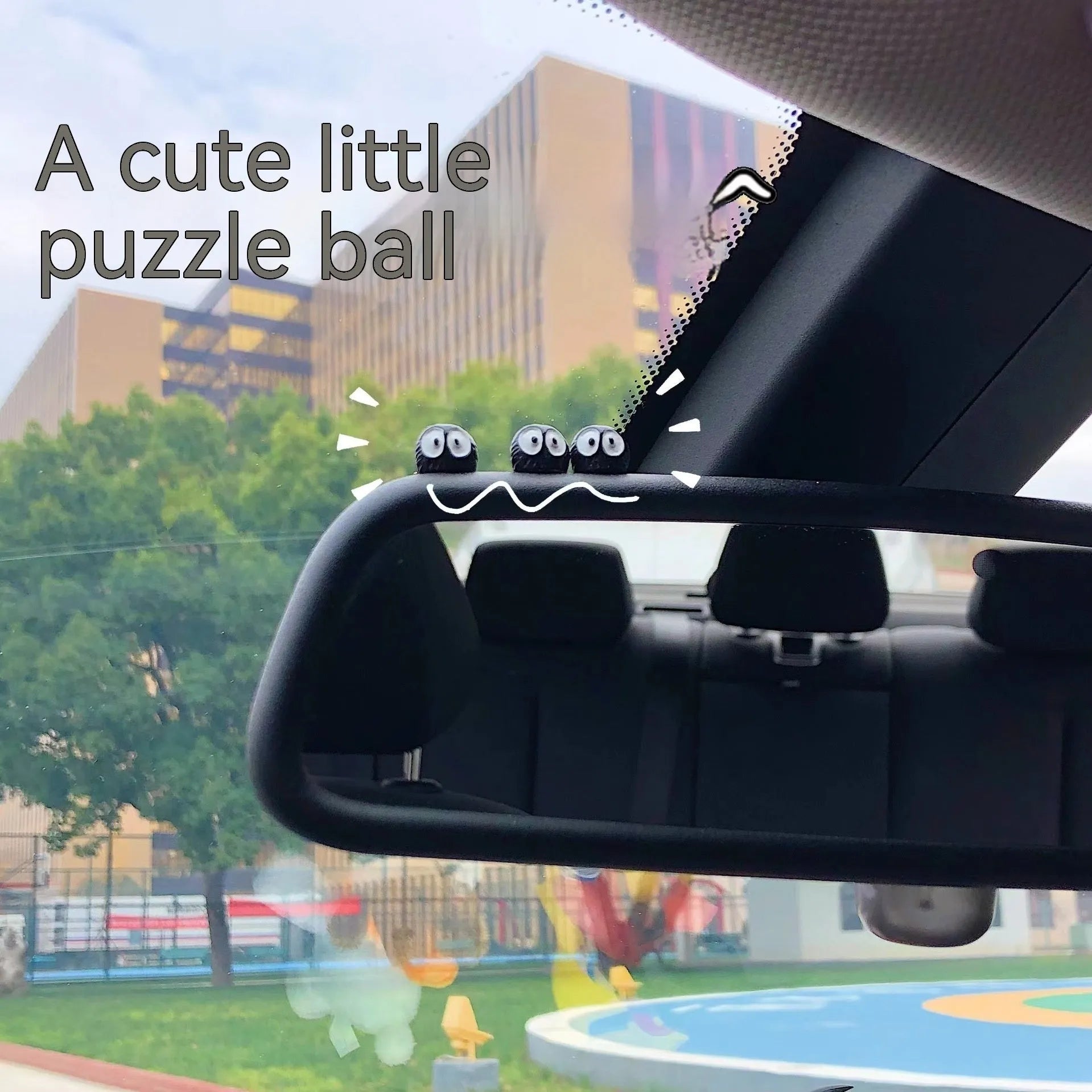 Small black cartoon-style briquette car decoration made of resin with adhesive tape.