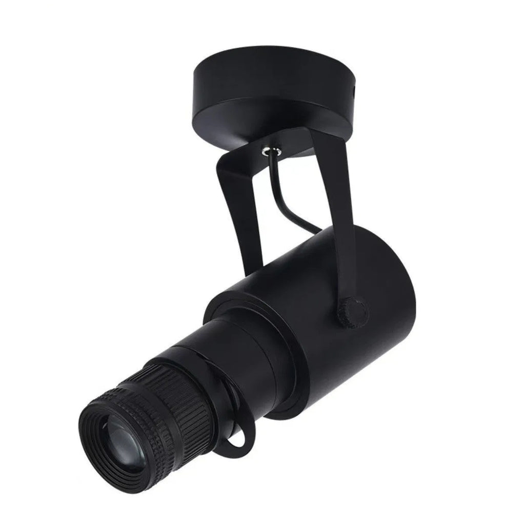 Black aluminium LED surface-mounted restaurant spotlight with warm white lighting