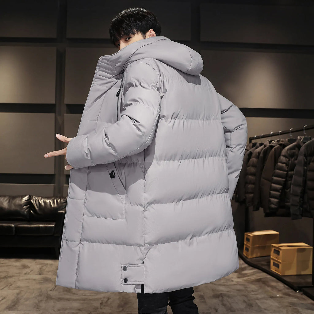 Plus size men's winter hooded cardigan coat in Army Green with patch pockets and straight hem