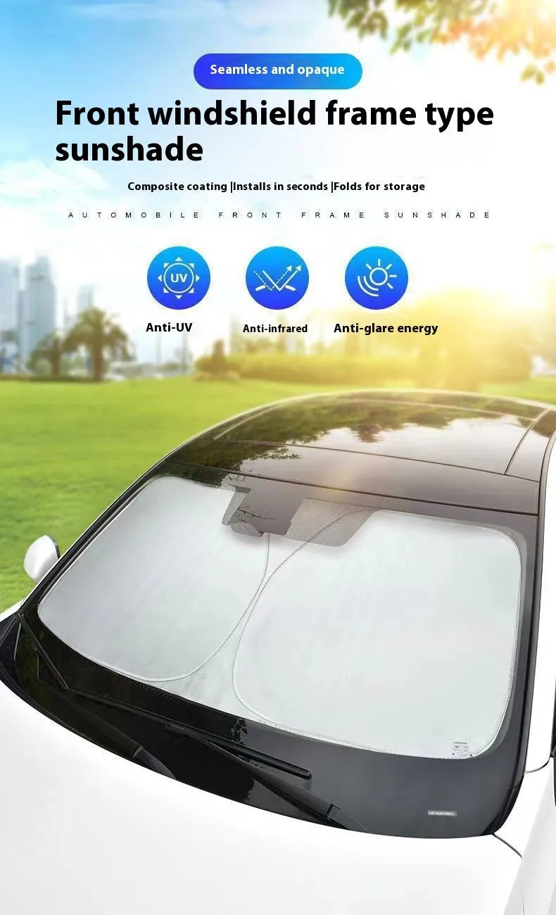 Titanium silver aluminium foil car sunshade showing reflective surface and rectangular shape
