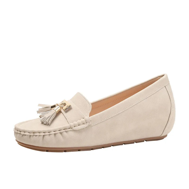 Flat heel height increasing insole nude casual work shoes with mid heel 3-5CM, round toe, artificial PU upper
