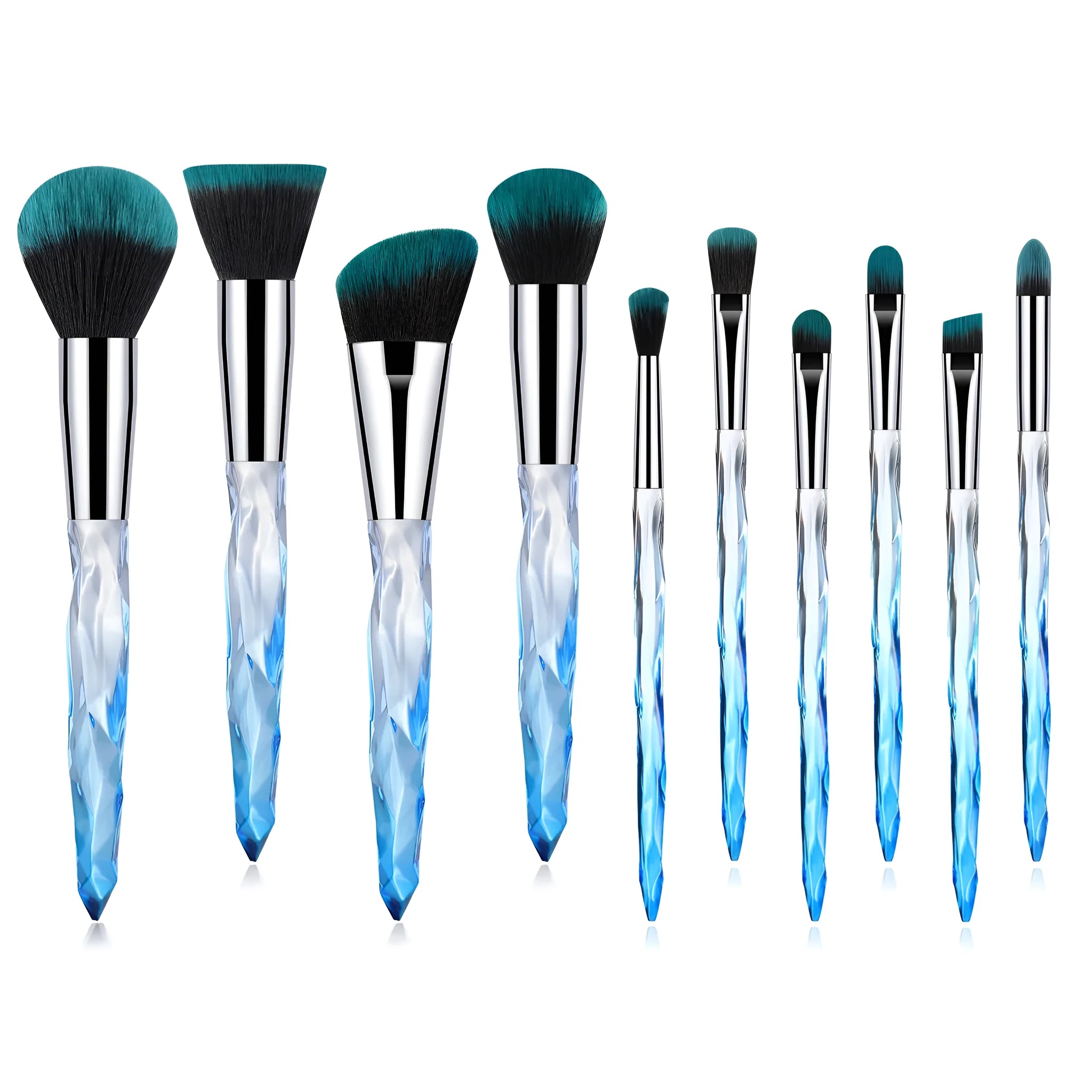 10 clear crystal foundation brushes with diamond shanks in four colour options