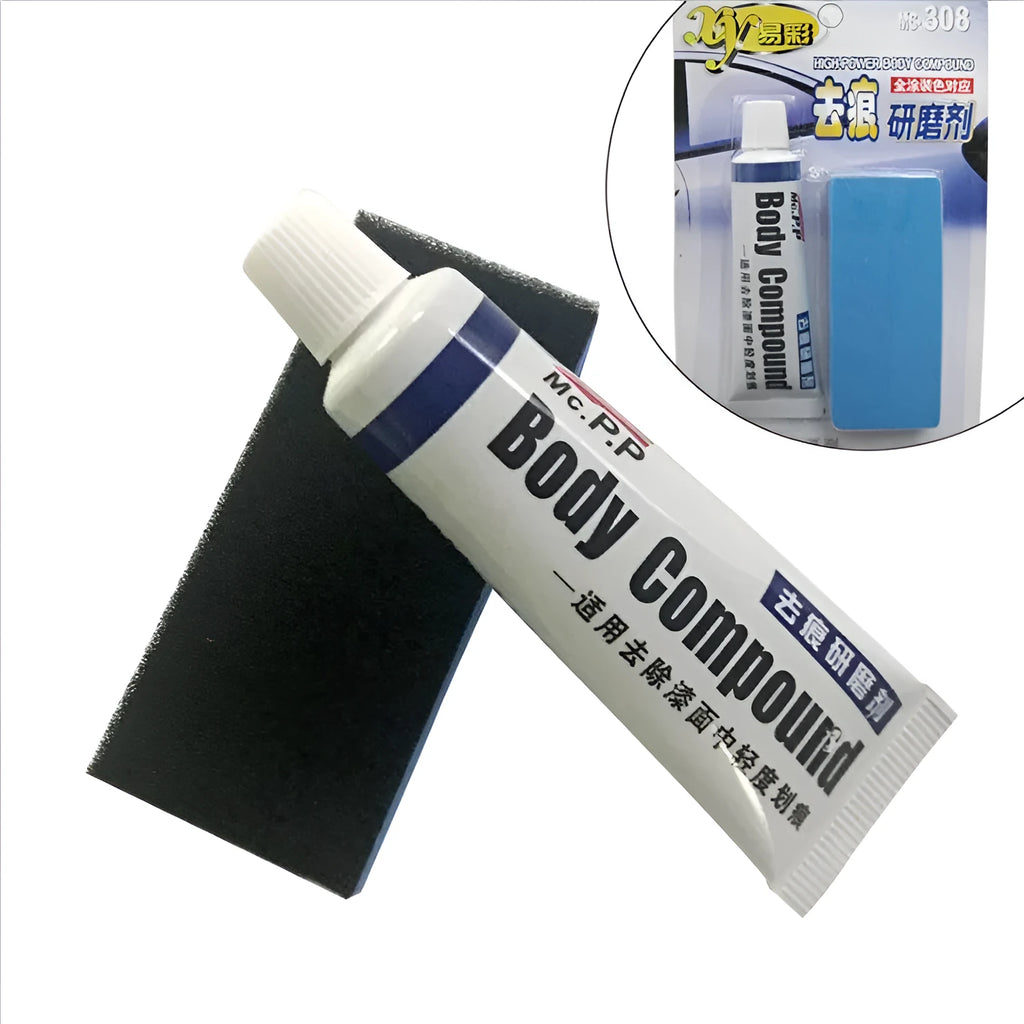 Car scratch repair abrasive pad measuring 14 by 9 cm, available in Chinese and English versions