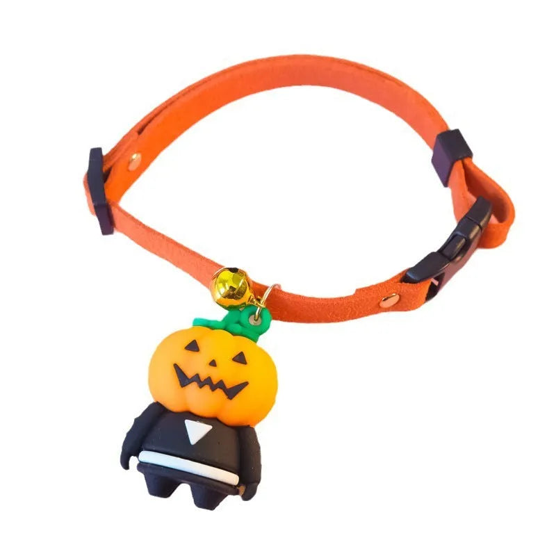 Halloween dog collar decoration with glow designs in pumpkin, brat, and skull patterns