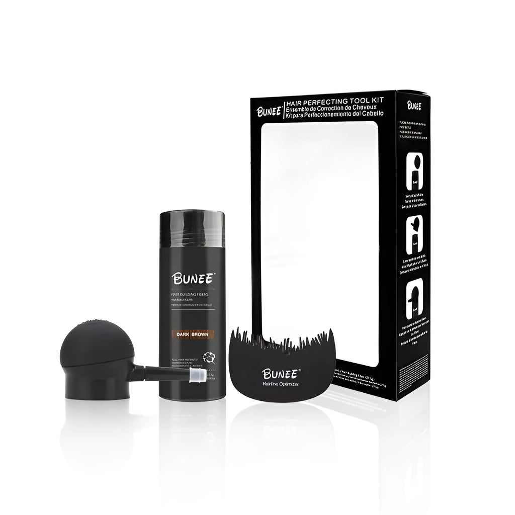 Dense hair fibre powder three-piece set boxed with nine colour options for thinning hair coverage
