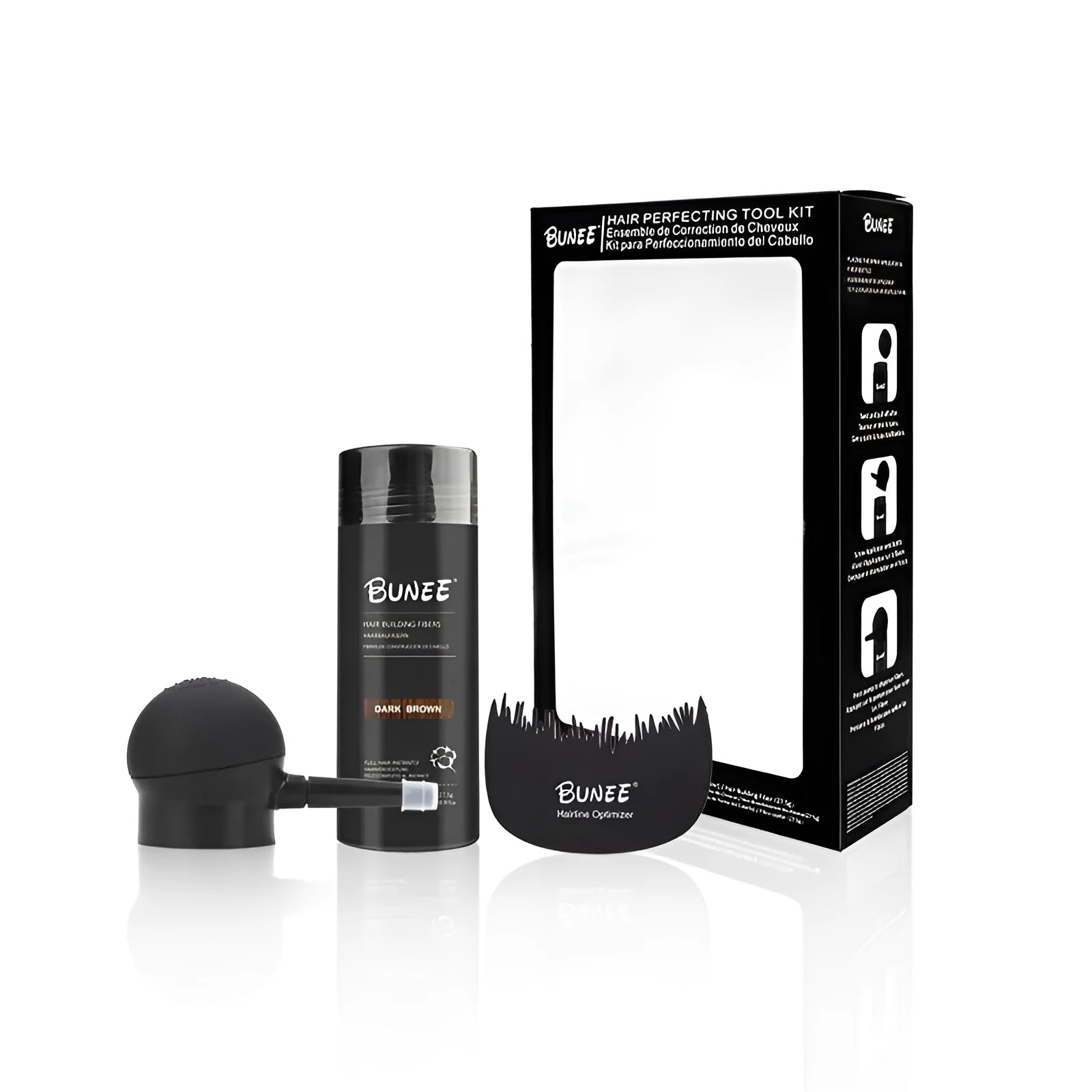 Dense hair fibre powder three-piece set boxed with nine colour options for thinning hair coverage