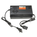 72V20AH electric car charger with compact 165mm black housing and AU/EU/US plug options