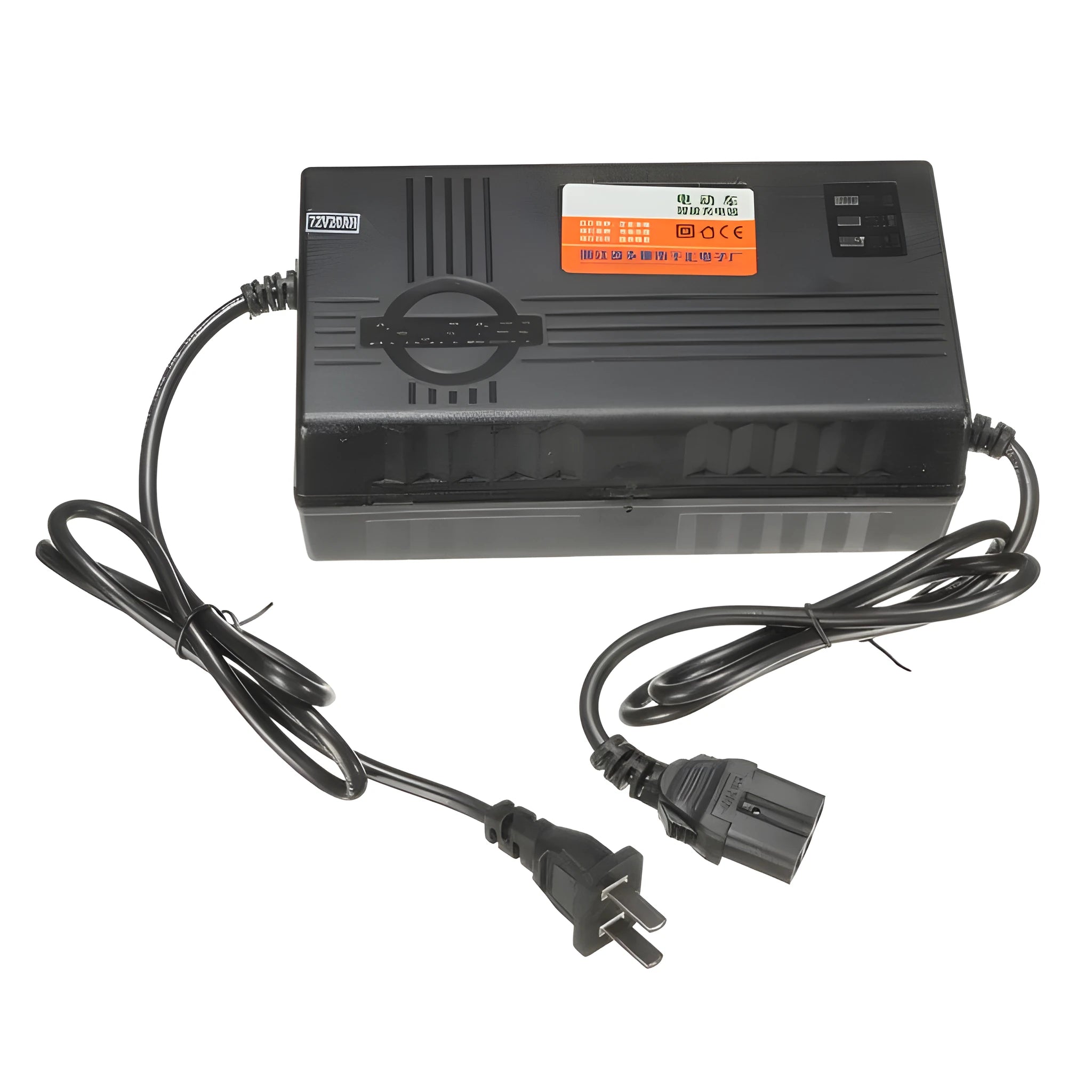 72V20AH electric car charger with compact 165mm black housing and AU/EU/US plug options