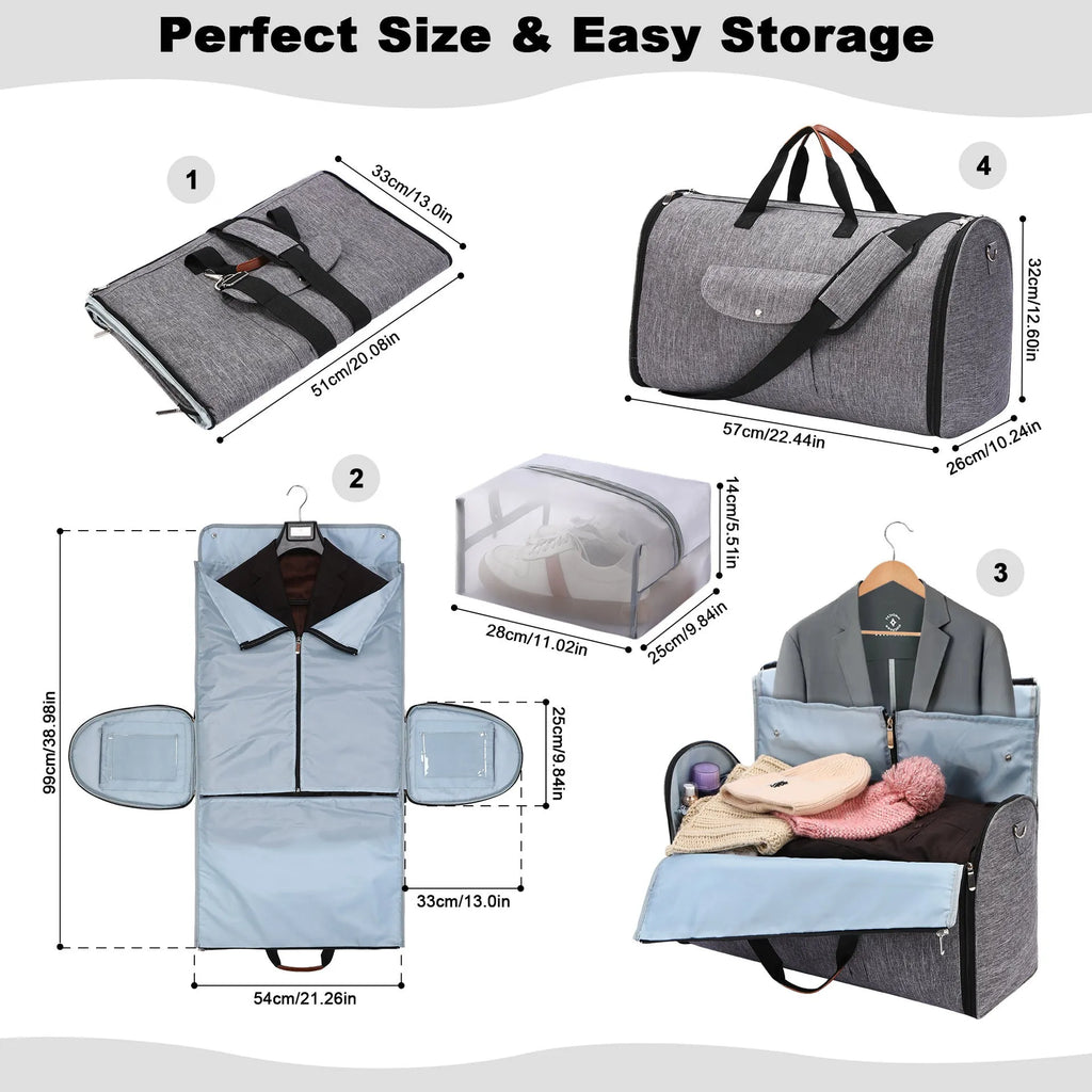 Folding luggage duffel bag in dark blue with 36-55L capacity for travel and workout use