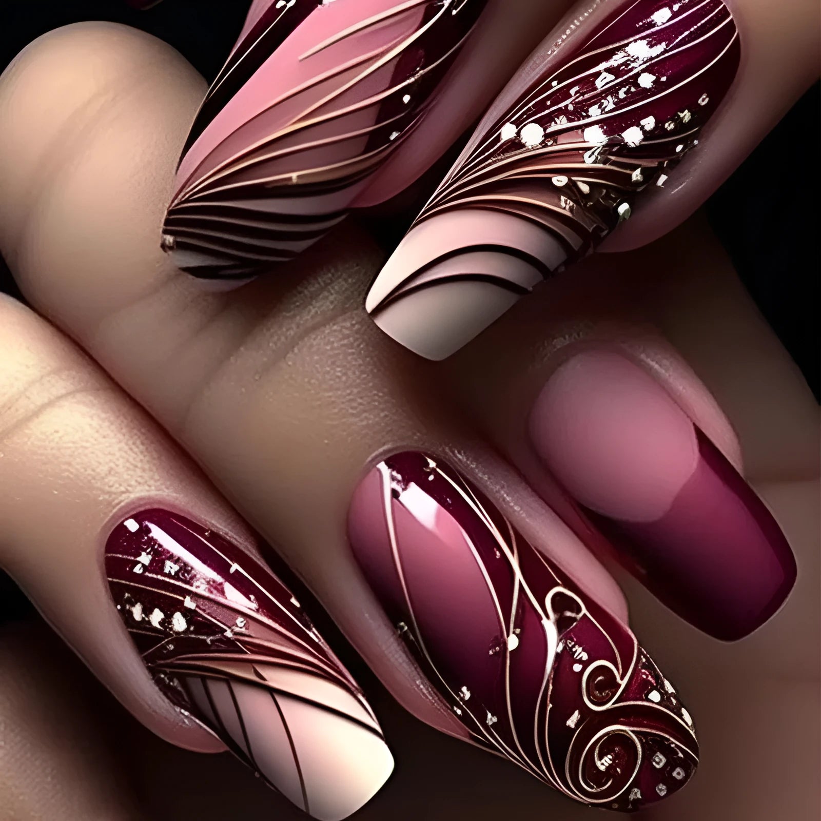 Line pattern fake nails in French line design W1620 with glue tube on white background