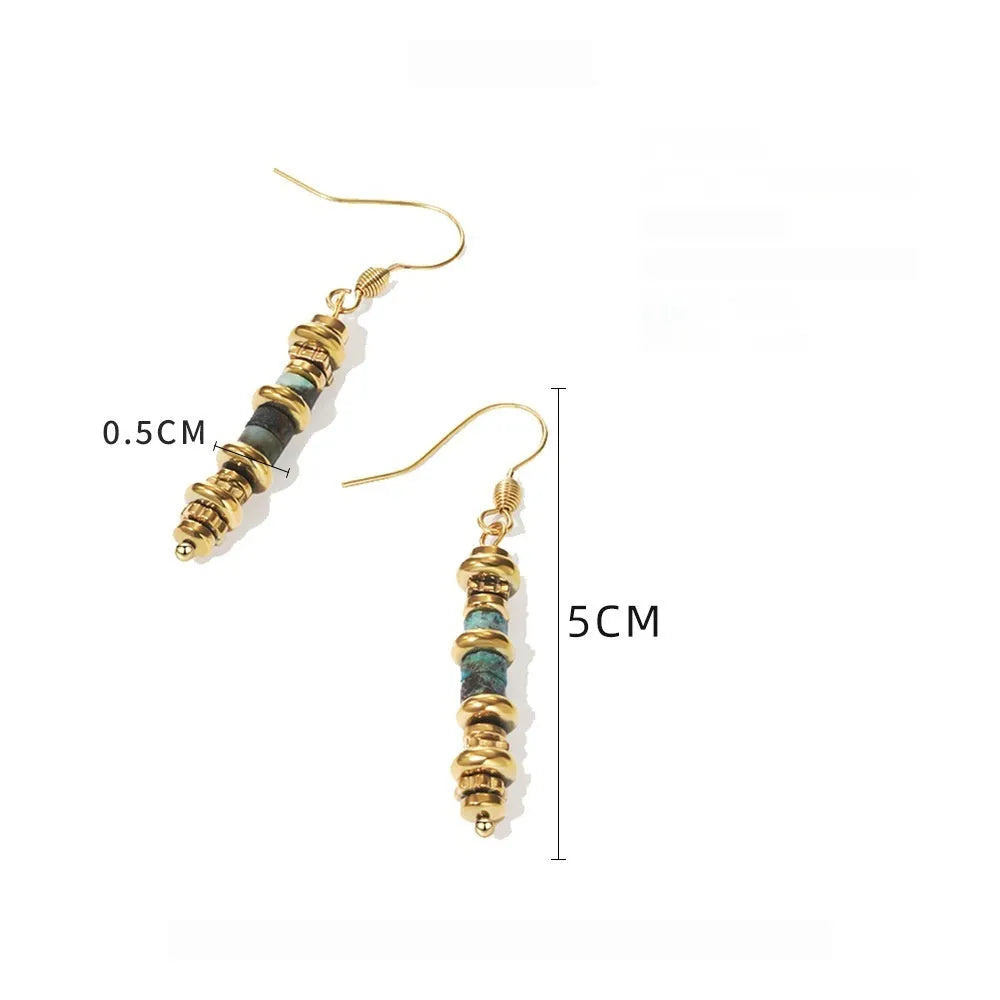 Silver-tone geometric titanium steel dangle earrings with 45mm drop length
