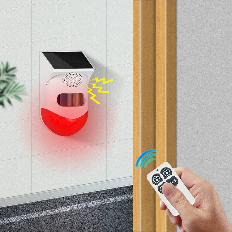 Solar-powered infrared alarm detector for outdoor security with remote control