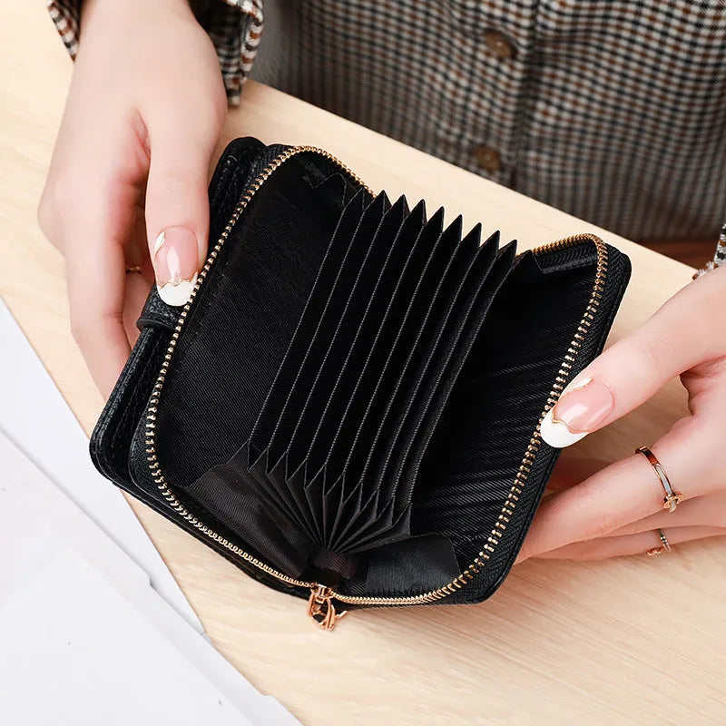 Women's lychee pattern solid colour PU short wallet with sewing thread detail in beige